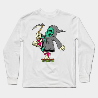 grim reaper on skateboard cartoon Long Sleeve T-Shirt